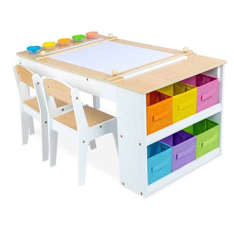 Natural Wood and White Kids Art Table with Storage Bins