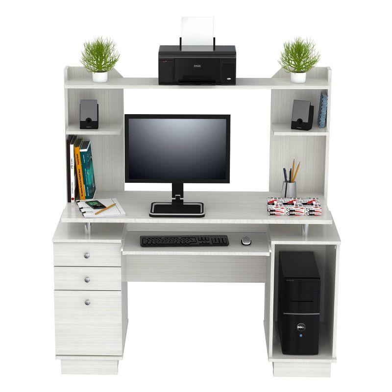 Computer Work Center with Hutch Washed Oak - Inval: Melamine, Keyboard Shelf, CPU Storage
