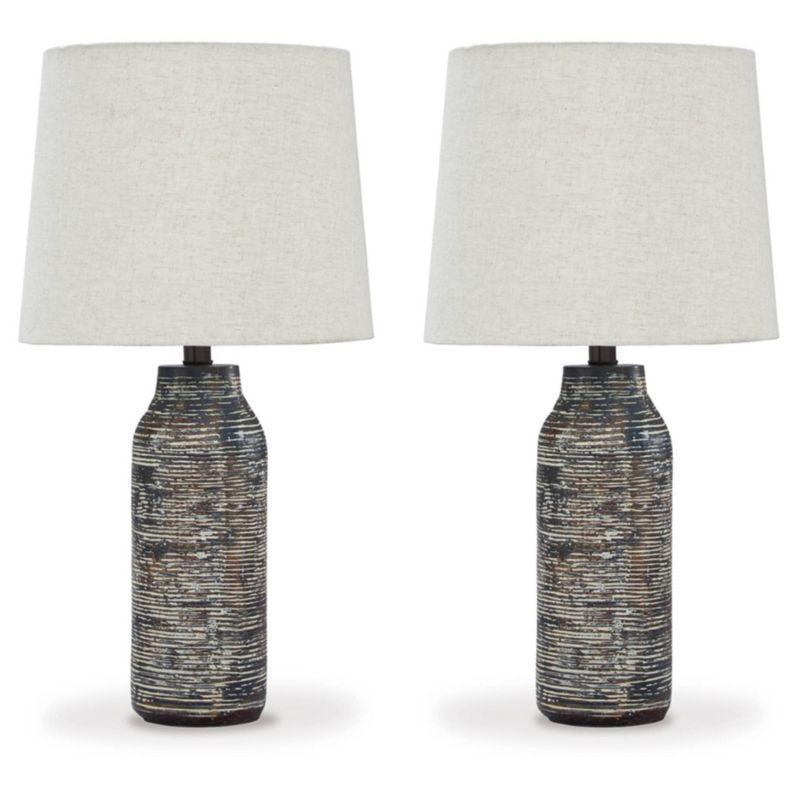 Set of 2 Mahima Paper Table Lamps Black/White - Signature Design by Ashley: Urban Industrial, 3-Way Switch, UL Listed