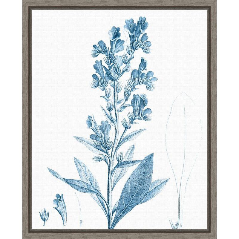 Blue Botanical Canvas Print with Gray Frame, 22.56 x 235.44 in