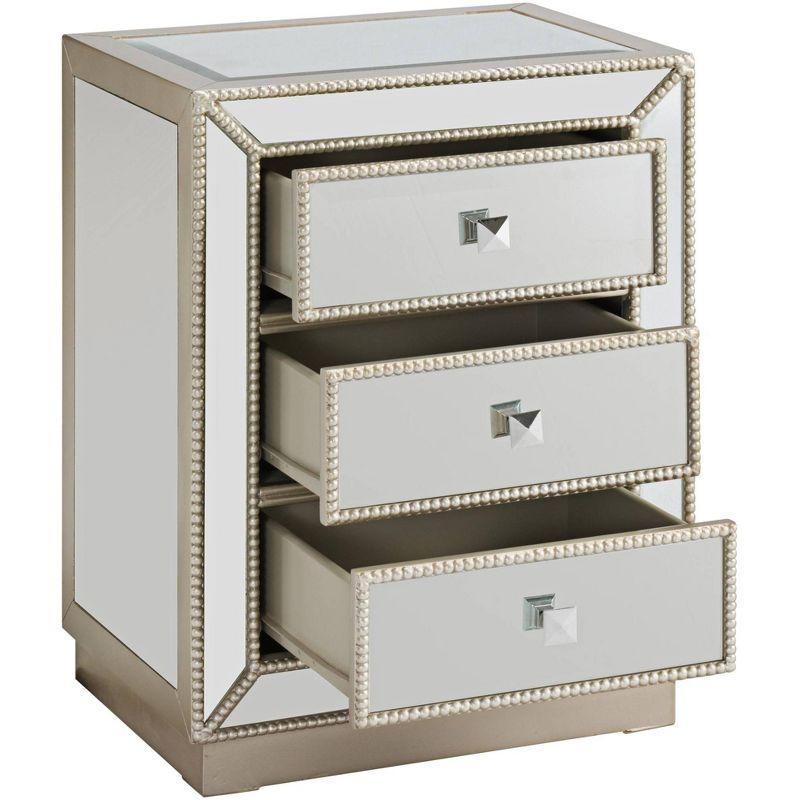 Coast to Coast Accents Elsinore Modern Wood Rectangular Accent Table 20" x 15" with 3-Drawer Silver Mirrored for Living Room Bedroom Bedside Entryway