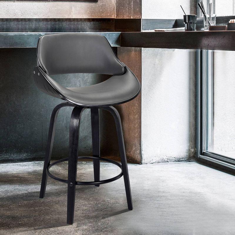 30" Mona Contemporary Bar Height Barstool Black/Gray - Armen Living: Upholstered Low Back, Steel Frame