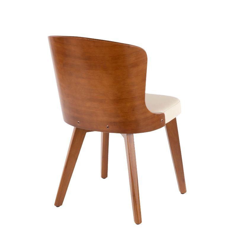 LumiSource Bocello Mid-Century Modern Chair Cream/Walnut: Faux Leather, Wood Frame, Floor Protectors