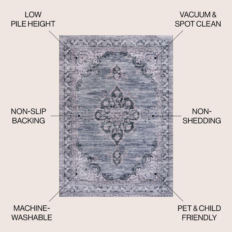 Wincer Chenille Cottage Medallion Machine-Washable Navy/Gray/Black 3 ft. x 5 ft. Area Rug - JONATHAN Y