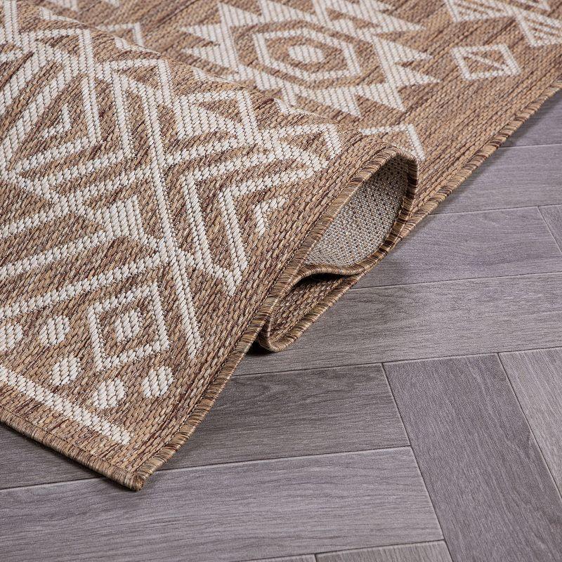 World Rug Gallery Distressed Geometric Bohemian Textured Flat Weave Indoor/Outdoor Area Rug - BROWN 5' X 7'