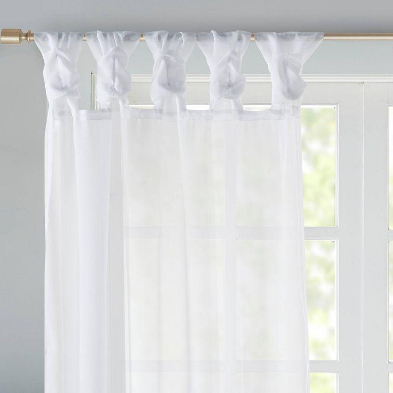 Set of 2 63"x50" Persis Twisted Tab Voile Sheer Window White: Madison Park Curtain Panels, Transitional Style