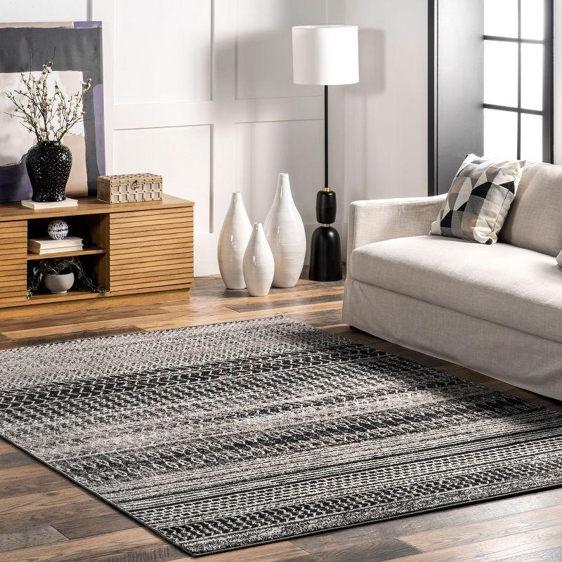 Nuloom Nova Striped 7x9 Indoor Area Rug for Living Room Bedroom Dining Room Kitchen, Dark Grey/Ivory