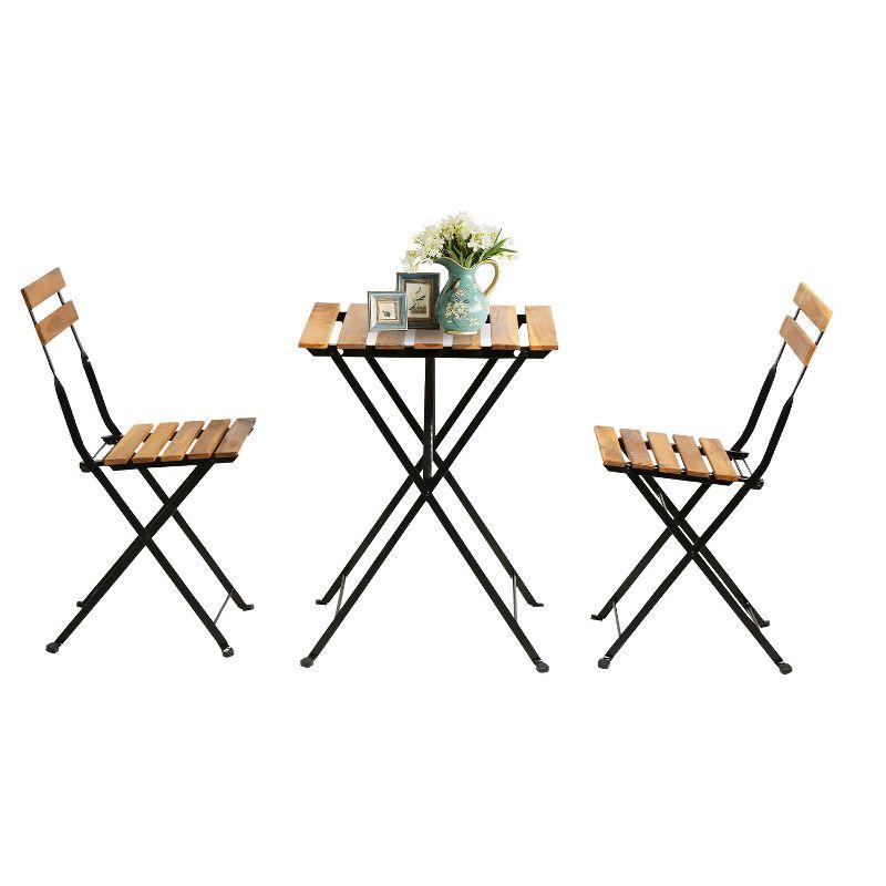 BestMassage 3 Piece Bistro Set Folding Chairs Table with Weather-Resistant Wood, Natural