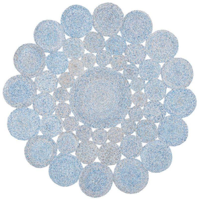 Boho Chic Handwoven Coastal Blue Round Rug - 59"