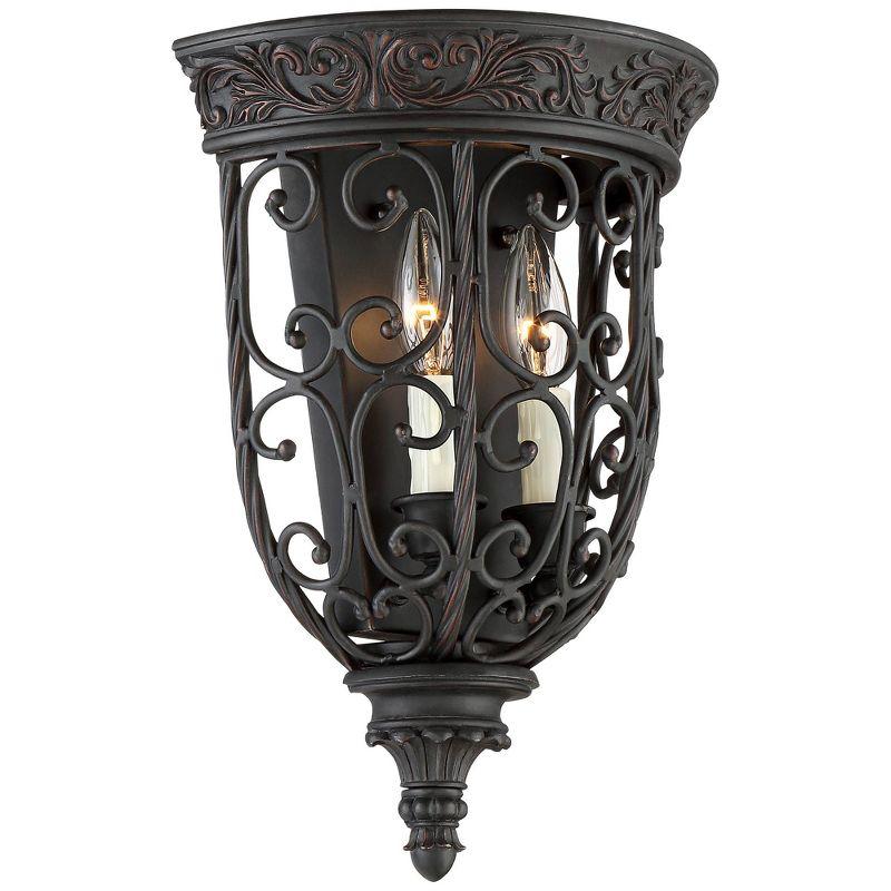 Franklin Iron Works French Scroll Rustic Wall Light Sconce Rubbed Bronze Hardwire 10 1/2" Fixture for Bedroom Bathroom Vanity Reading Living Room Home