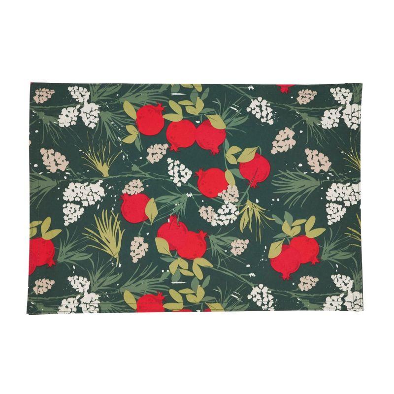 Holiday Red and Green Fabric Pomegranate Placemats Set of 4