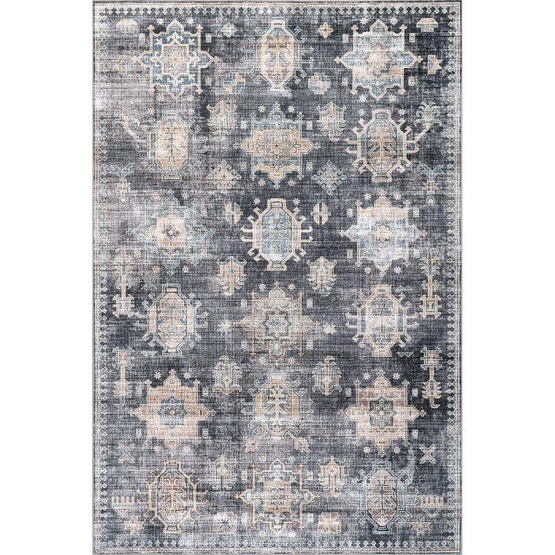 Charcoal Medallion 4' x 6' Washable Synthetic Area Rug