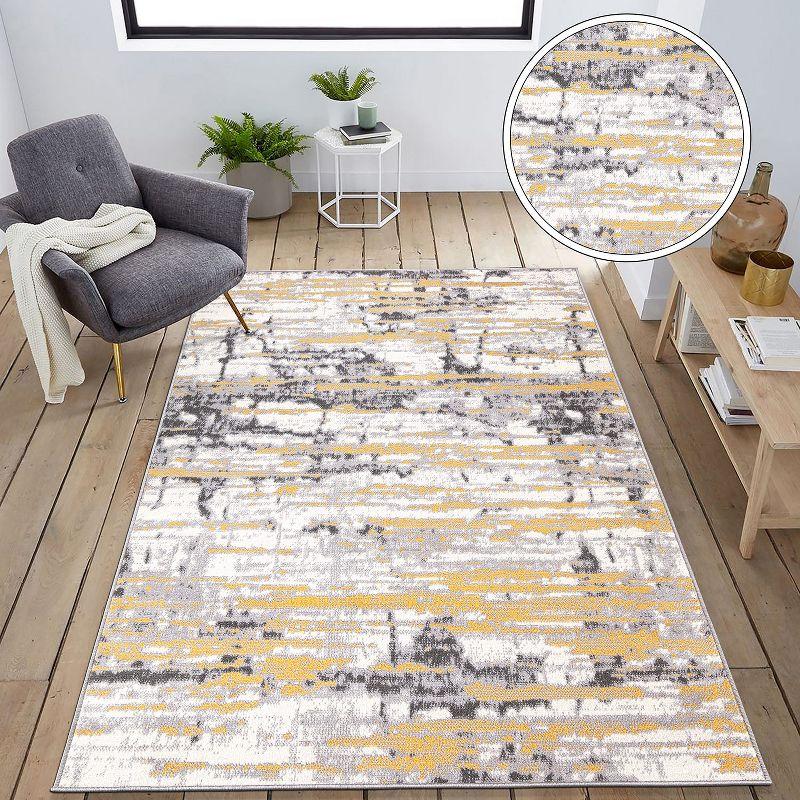 World Rug Gallery Vintage Abstract Modern Area Rug - Yellow 5' x 7'