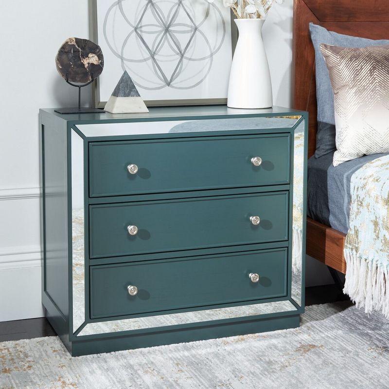 Steel Teal 3-Drawer Chest with Mirror Finish