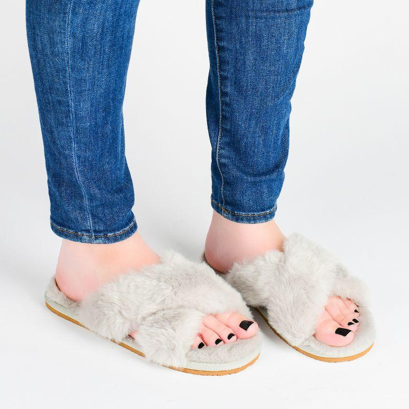 Tan Faux Fur Open Toe Women's Slippers