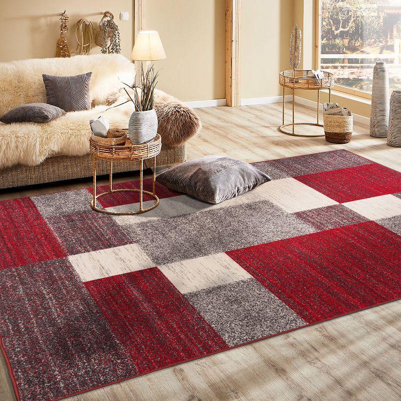World Rug Gallery Modern Boxes Design Non-slip (Non-skid) Red 7'10" x 10' Area Rug