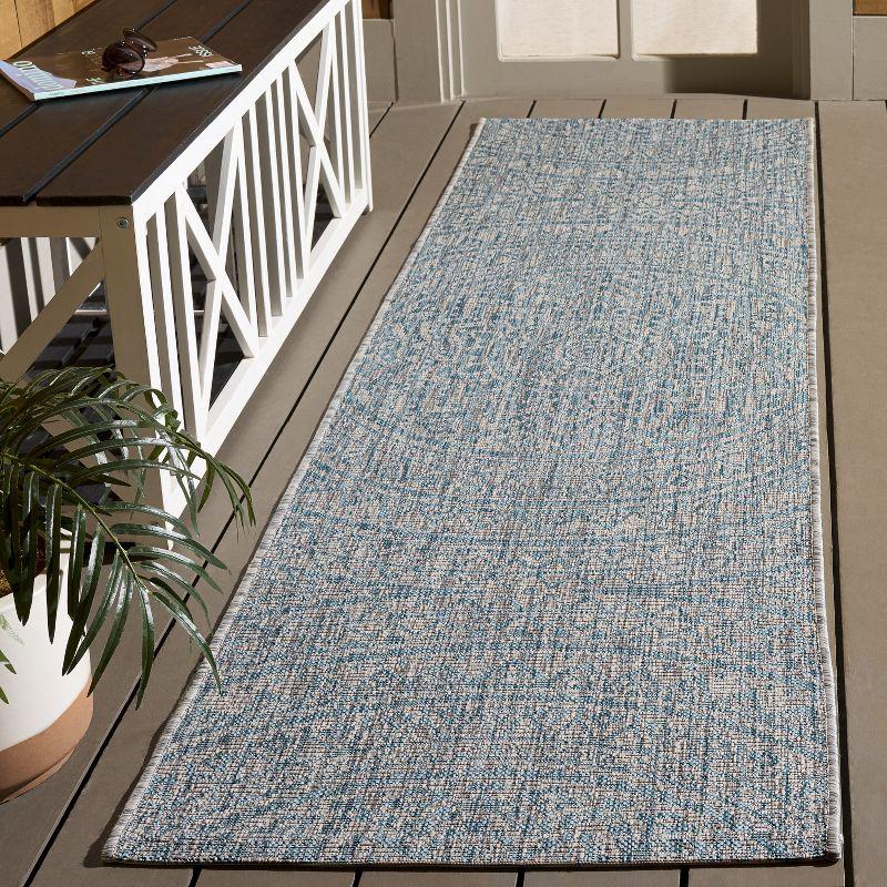 Courtyard CY8734 UV & Stain Resistant Non-Shedding Power Loomed Indoor/Outdoor Runner Rug - Light Grey/Aqua - 2'3"x8' - Safavieh