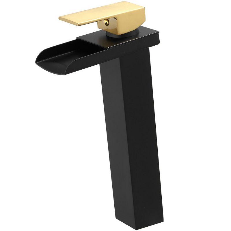 Matte Black and Gold Single Handle Waterfall Vessel Faucet