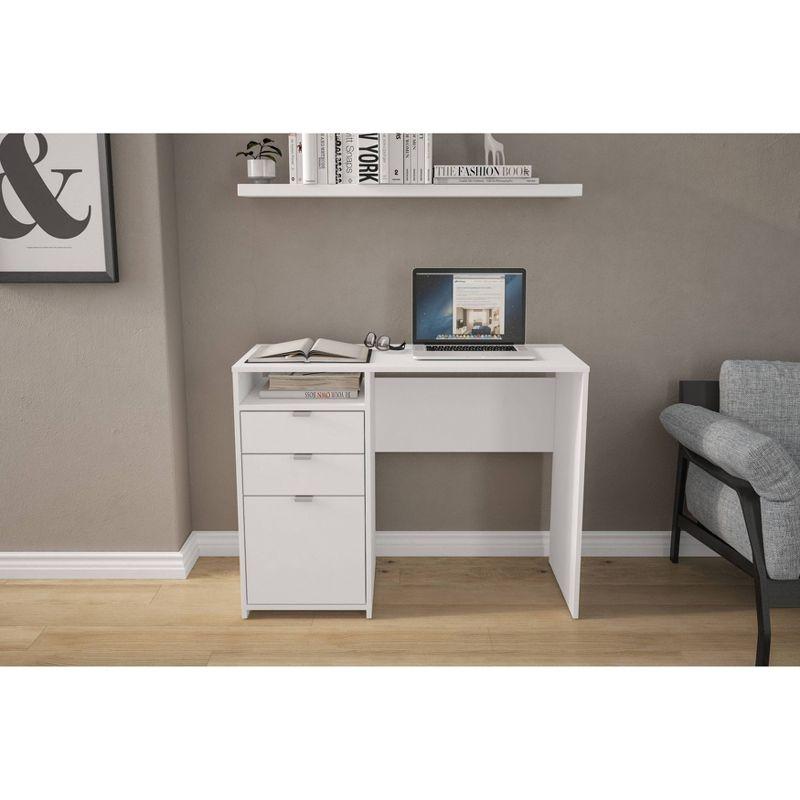 Cambridge 3 Drawer Writing Desk with Shelf White - Polifurniture: Compact Home Office, Modern Style, File Storage