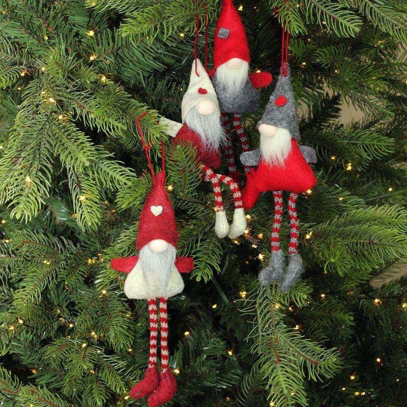 Red and Gray Plush Gnome Christmas Ornaments 8" (Set of 4)