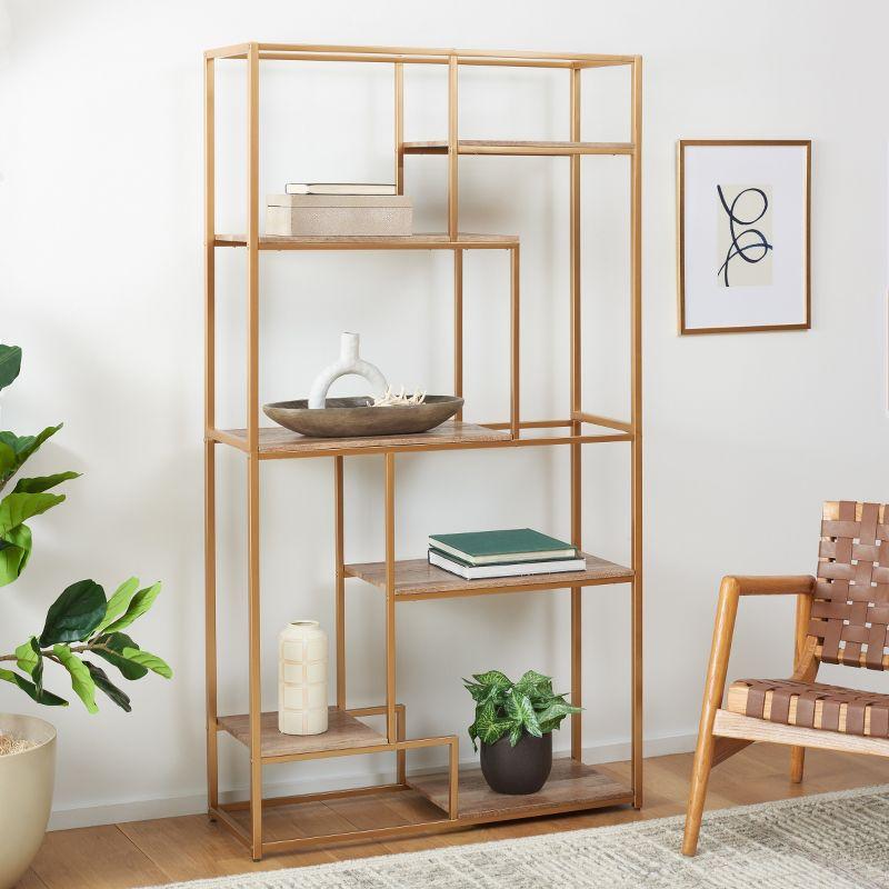 Rege Gold and Wood 7-Shelf Asymmetric Etagere