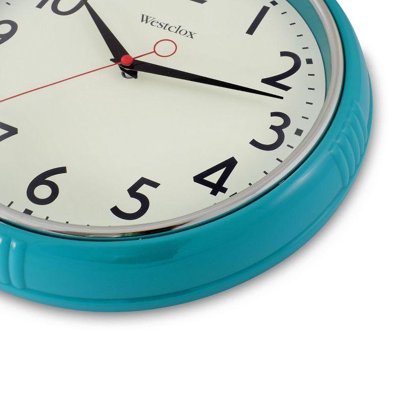 12" Wall Clock with Bezel Chrome - Westclox: Retro Kitchen, Quartz Movement, Teal Blue, 1-Year Warranty