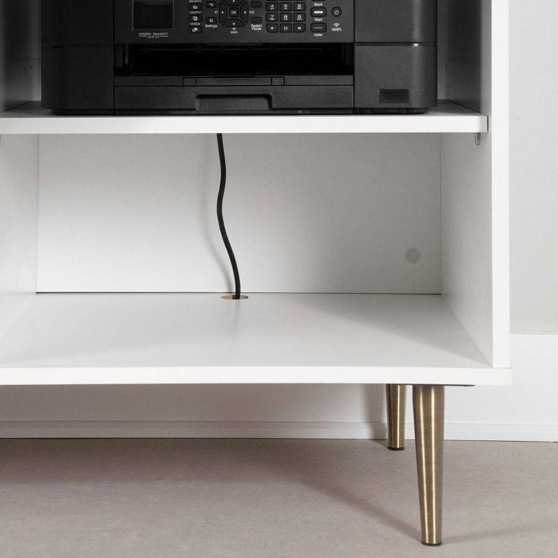 South Shore Koryn Desk Pure White: L-Shaped, Power Bar, Lockable File Drawer, Brass Legs