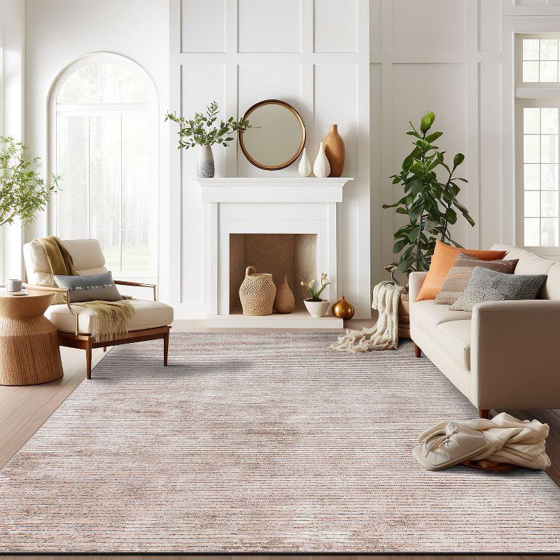 World Rug Gallery Contemporary Distressed Stripe Machine Washable 10'x14' Beige Area Rug