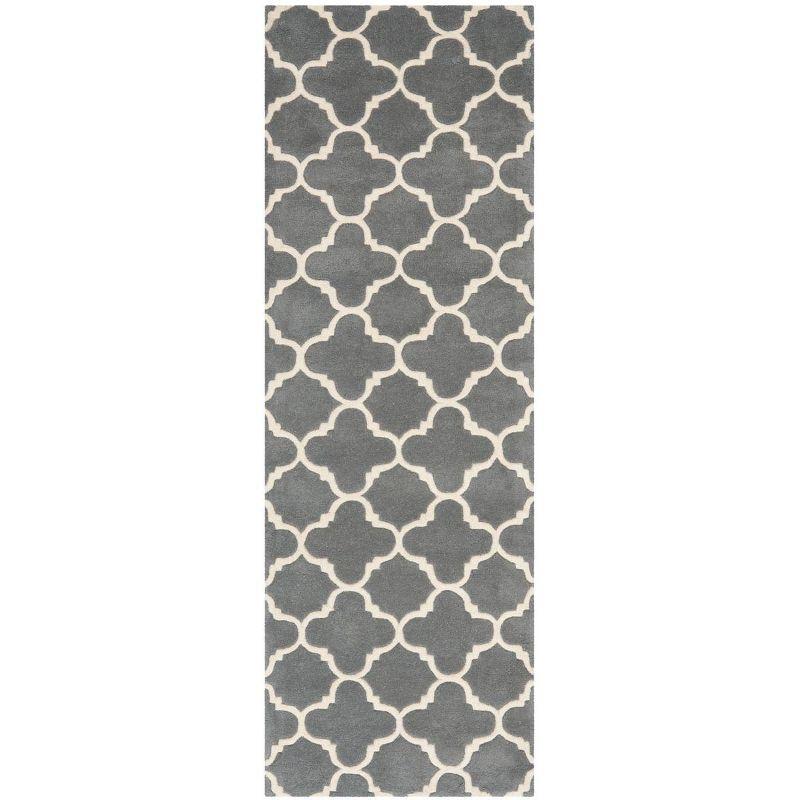 Hand-Tufted Dark Grey and Ivory Wool Runner Rug