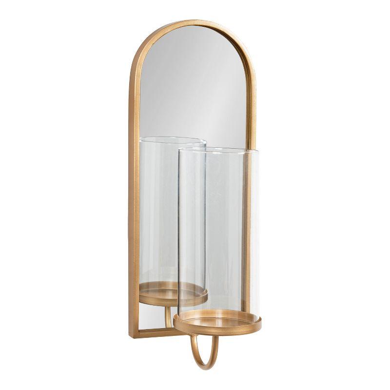 Elegant Gold Arched Mirror Wall Sconce with Candle Holder, 6x5x16