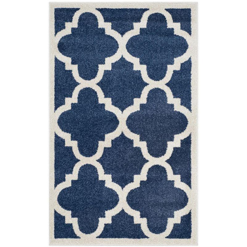 Navy and Beige Geometric Hand-Knotted Accent Rug 30" x 4"