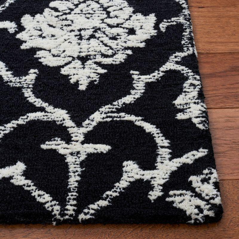 Elegant Floral Hand-Tufted Wool Runner Rug in Black - 27" x 7"