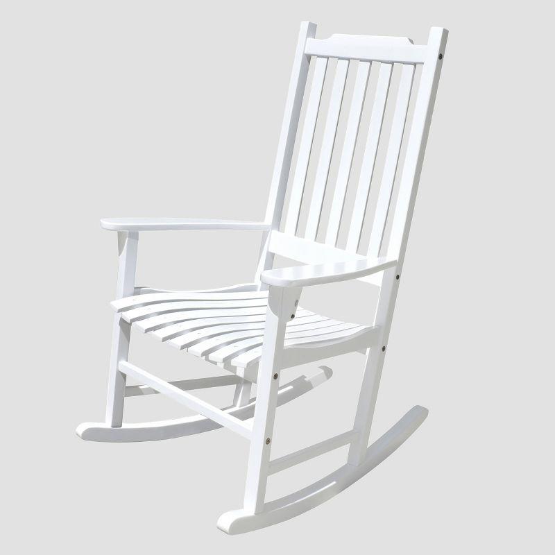 White Acacia Wood Outdoor Rocking Chair with Slatted Back