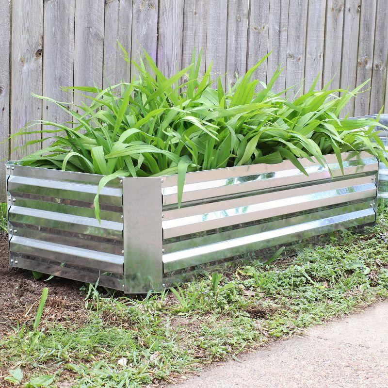 Sunnydaze Raised Corrugated Galvanized Steel Rectangle Garden Bed for Plants, Vegetables, and Flowers - 48" L x 11.75" H - Silver