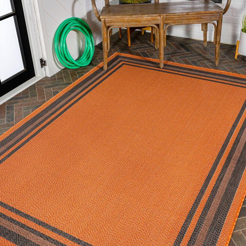 3' x 5' James Modern Border Stripe Indoor/Outdoor Area Rug, Orange/Dark Gray - JONATHAN Y