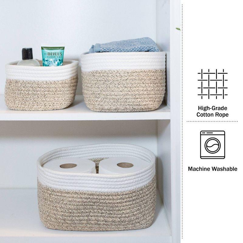 Home-Complete 3pc Storage Basket Set Natural: Cotton Square Decorative Bins for Shelves, Hand Wash, 12"x8.5"x5.5"