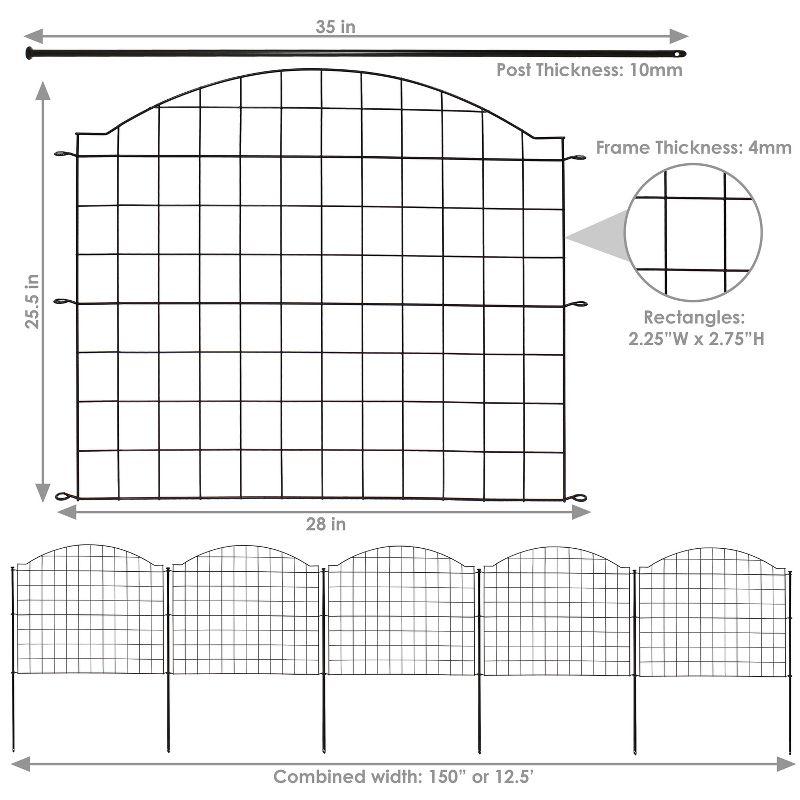 Black Steel Arched Grid Decorative Garden Fence Panels Set