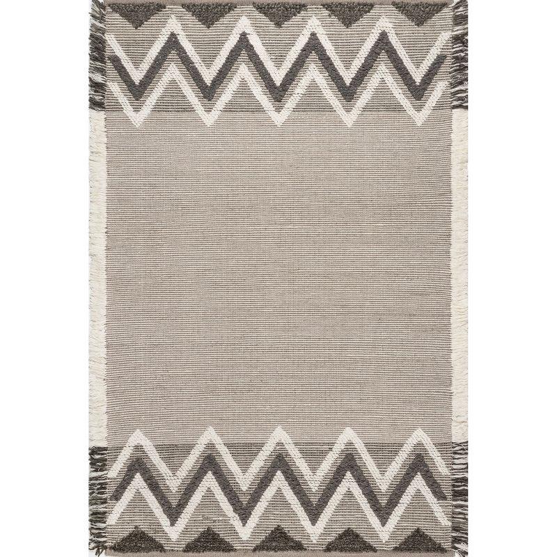 Nuloom Dylan Geometric 5x8 Wool Shag Indoor Area Rug for Living Room Bedroom Dining Room Nursery Kitchen, Beige/Ivory