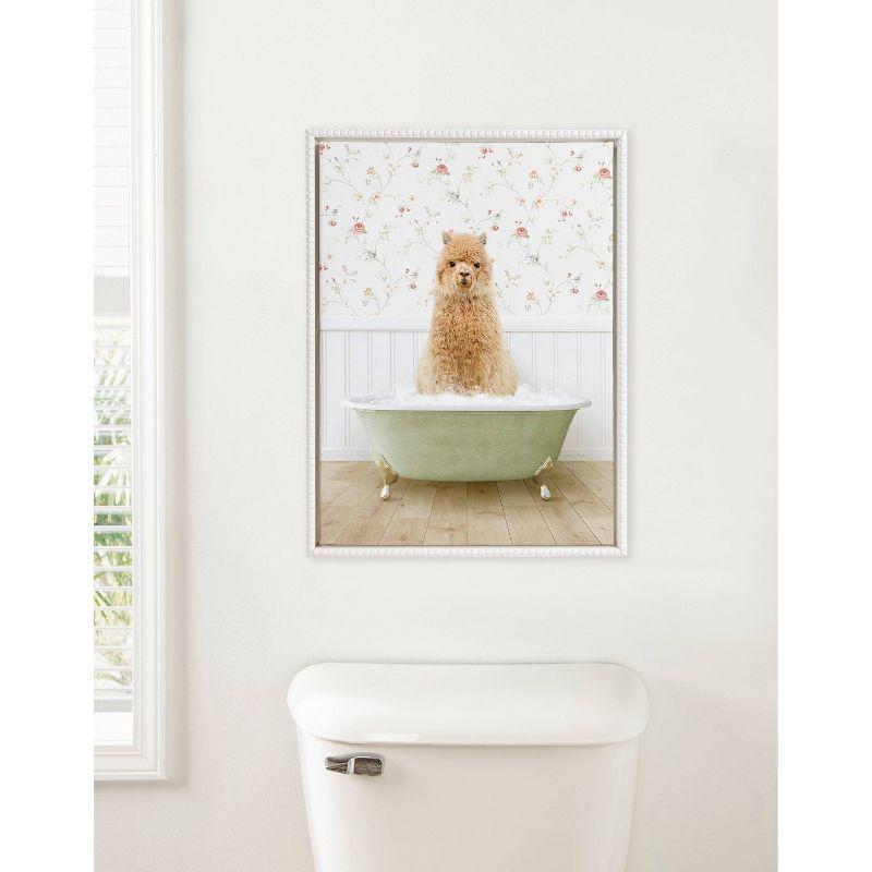 18"x24" Sylvie Beaded Baby Golden Alpaca in Country Cottage Bath Framed Canvas by Amy Peterson White - Kate & Laurel All Things Decor