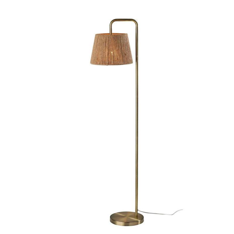 Antique Brass Arc Floor Lamp with Light Brown Rope Shade