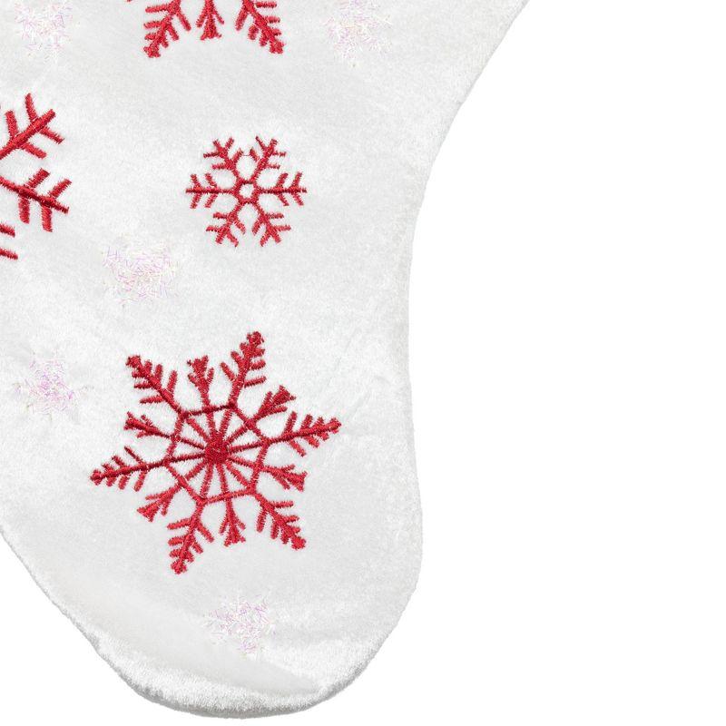 Northlight 19" Red and White Velvet Embroidered Snowflake Christmas Stocking