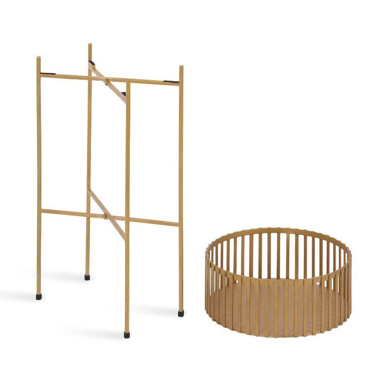 Gold Metal Slatted Two-Piece Plant Stand Set