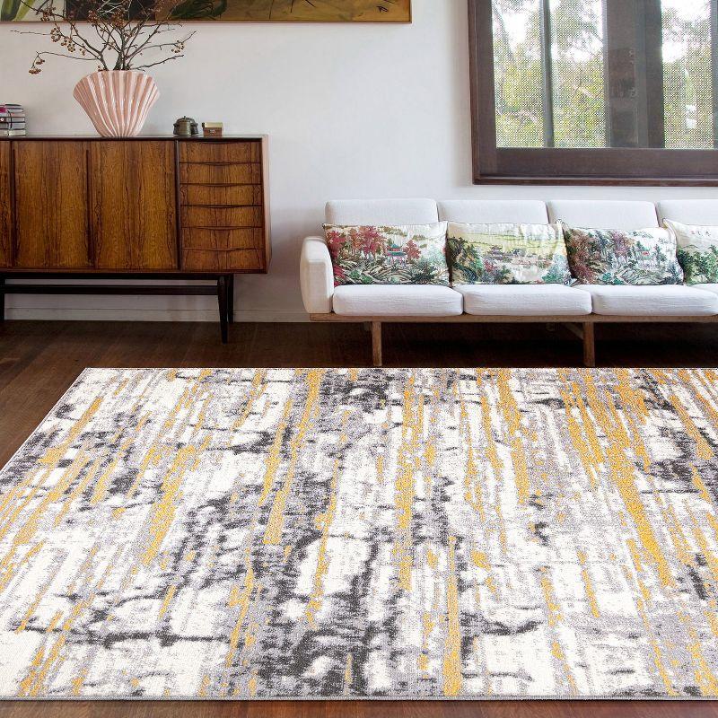 World Rug Gallery Vintage Abstract Modern Area Rug - Yellow 5' x 7'
