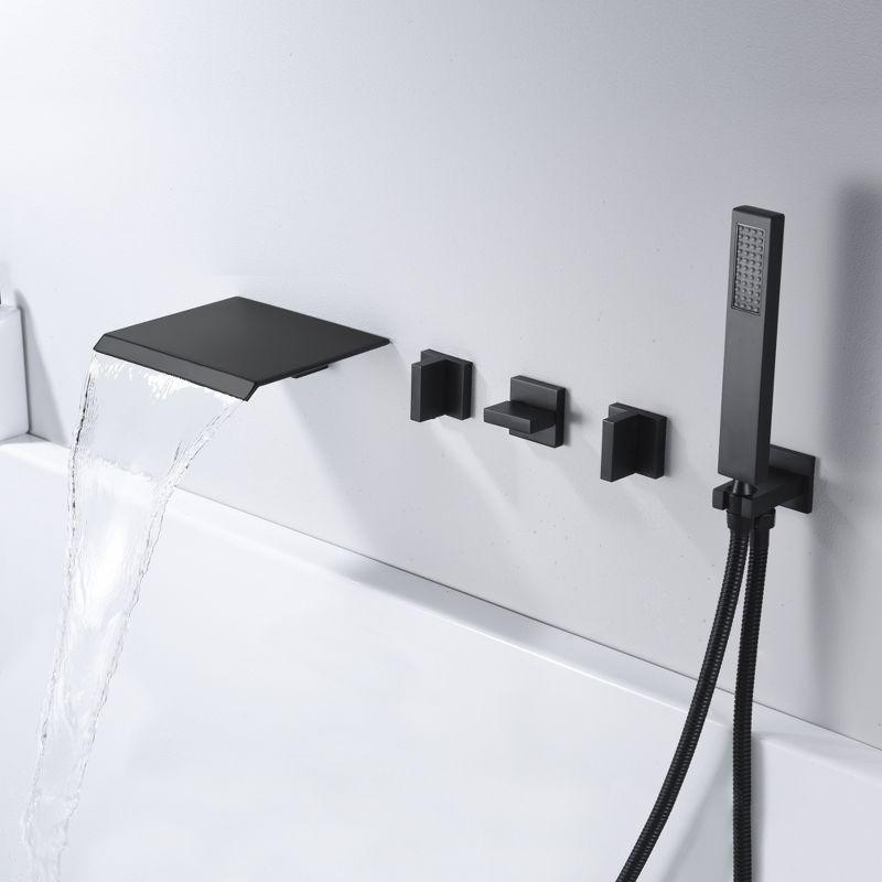 SUMERAIN Wall Mount Waterfall Tub Filler Faucet with Hand Shower and High Flow Spout, Matte Black