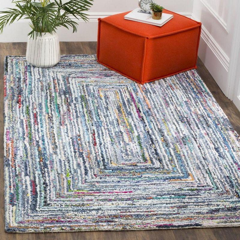 Blue Hand-Tufted Wool and Cotton 4' x 6' Rug