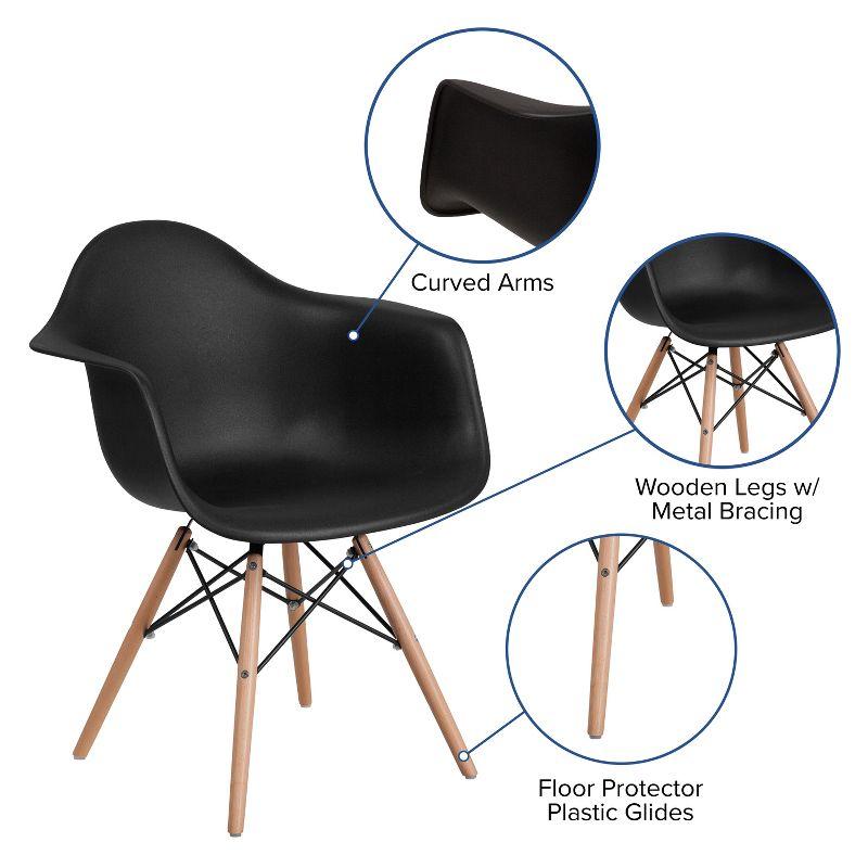 Modern Black Polypropylene Arm Chair with Wooden Legs