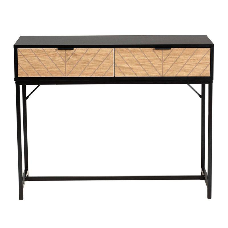 Modern Black and Natural Wood Metal Hallway Table with Storage