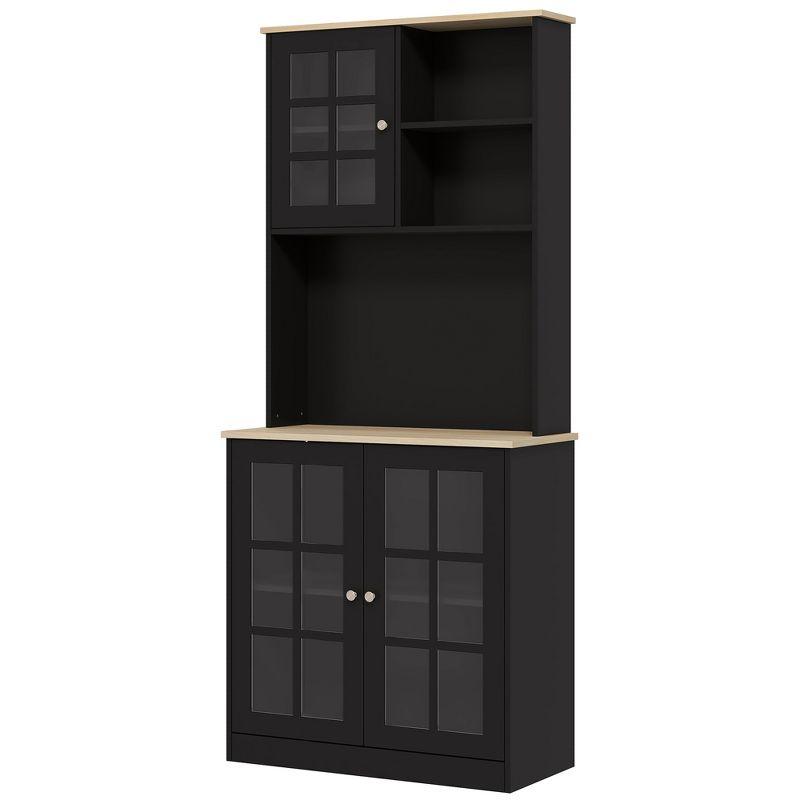 HOMCOM Kitchen Buffet with Hutch, Storage Pantry with 3 Cabinets, 2 Open Shelves and Large Countertop, Black