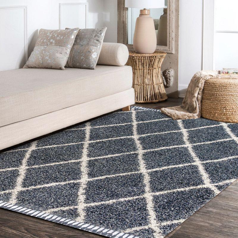 Mercer Shag Plush Tassel Moroccan Geometric Trellis Area Rug - JONATHAN Y