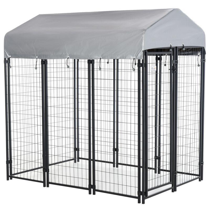 Pawhut Large Outdoor Dog Kennel Steel Fence with UV-Resistant Oxford Cloth Roof & Secure Lock